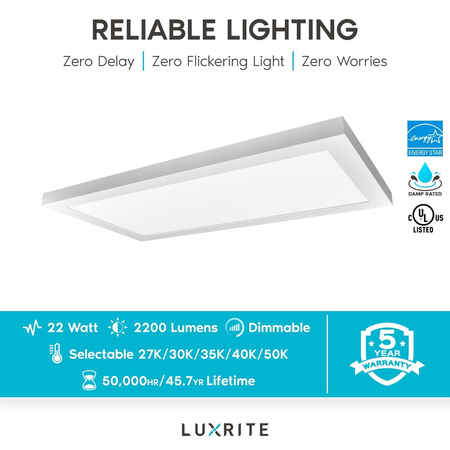 Luxrite LR24027 1PK 1x2 ft LED Panel Flush Mount Light 5 CCT Selectabl